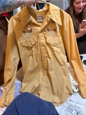 Vintage-Inspired Men's Western Dress Shirt - Mustard